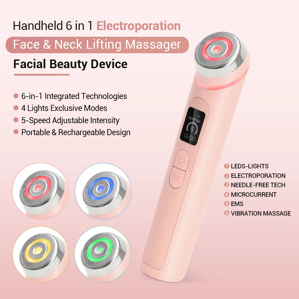 Portable LED Light Therapy Electroporation Face&amp; Neck Lifting Massager Facial Beauty Device
