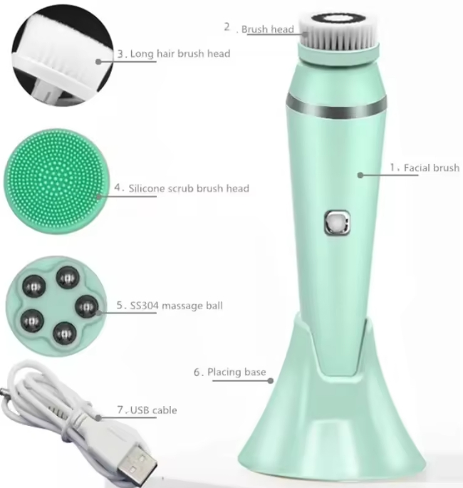 New Silicone Facial Cleanser Waterproof Rechargeable Face Brush Pore Cleanser 4-in-1 Electric Face Washer