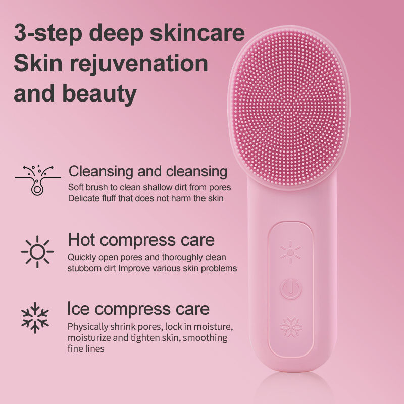 Silicone Electric Facial Cleansing Brush-Heating Pore Cleaner Waterproof Face Cleaning
