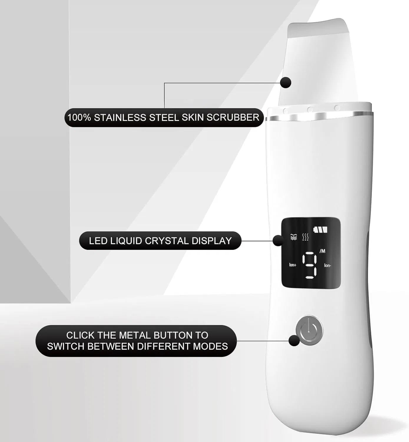 Advanced Ultrasound Skin Scrubber Facial Apparatus Face Peeling Ultrasonic Skin Scrubber Tool Facial Cleaning Skin Care