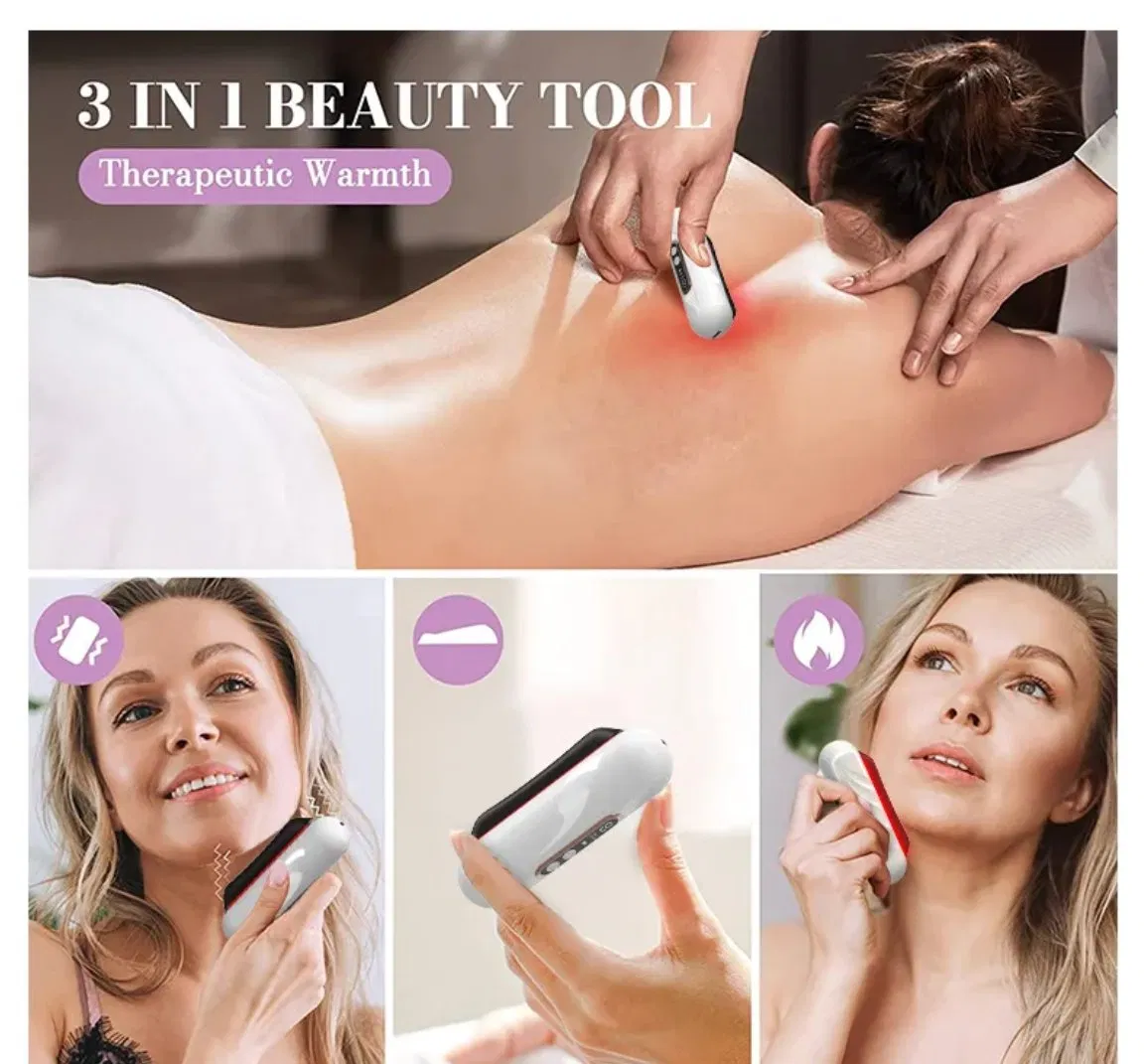 Electric Hot Gua Sha Body Scraper Tool Facial Lifting Skin Tightening Jawline Sculpting Puffiness Bianstone Scraping Board