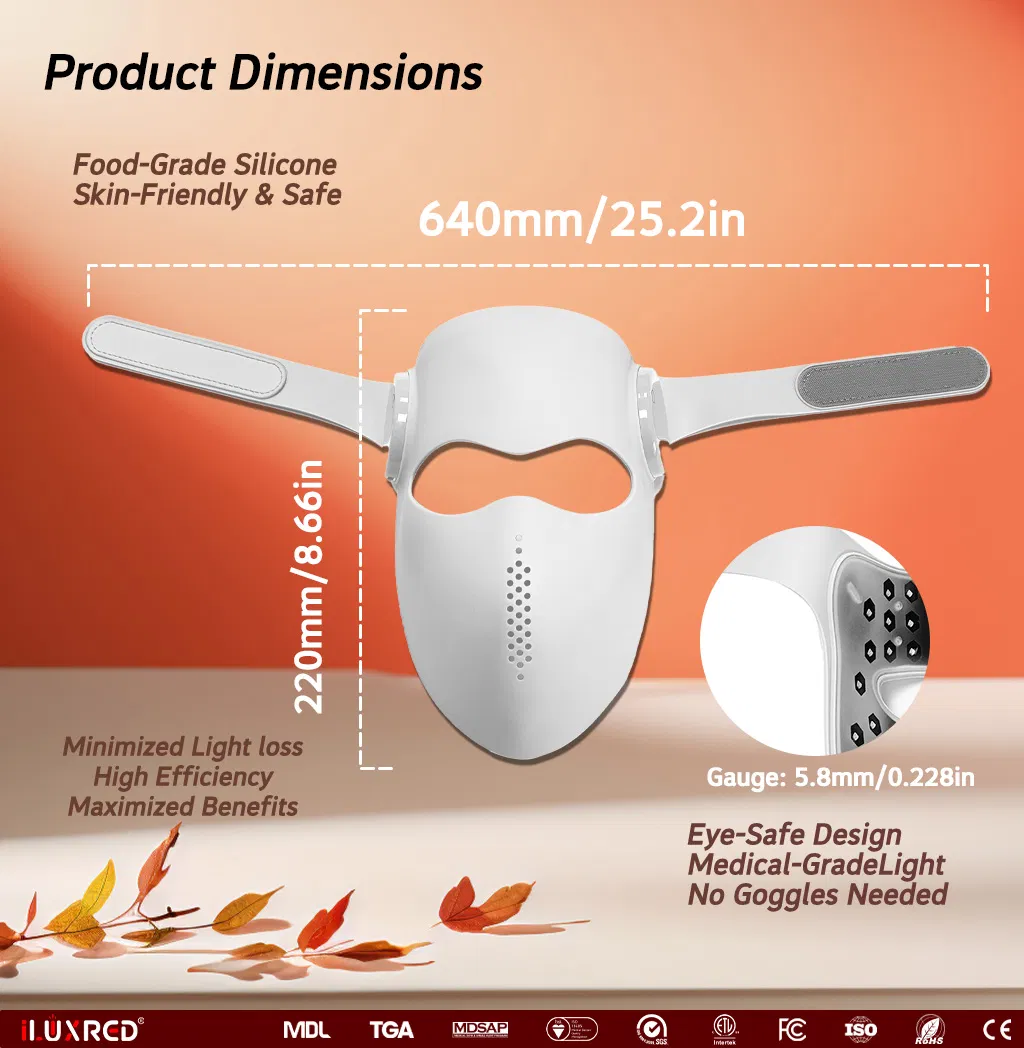 Colors Infrared LED Beauty Silicone Facial Mask Red Light Therapy Device for Face and Eye 5D Red Light Therapy Mask