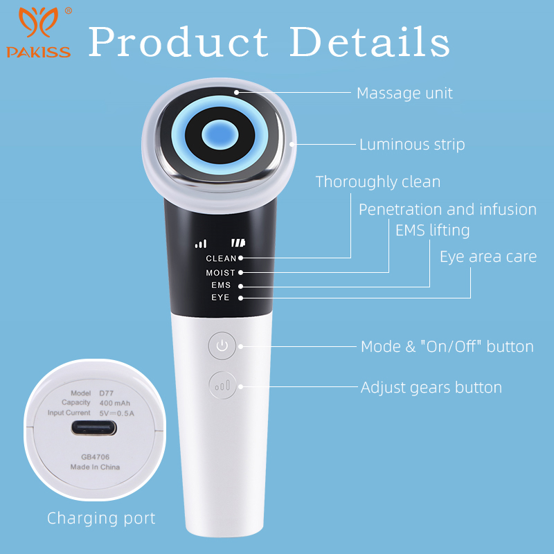 Pakiss 4-in-1 Facial Beauty Device LED Light Therapy EMS Microcurrent Face Lifting Device for Eye &amp; Face