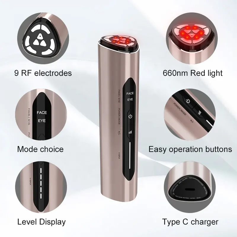 660nm Red Light EMS Skin Tightening 3MHz RF Lifting Beauty Massager Vibration V Face Lift Wrinkle Remover RF Beauty Device