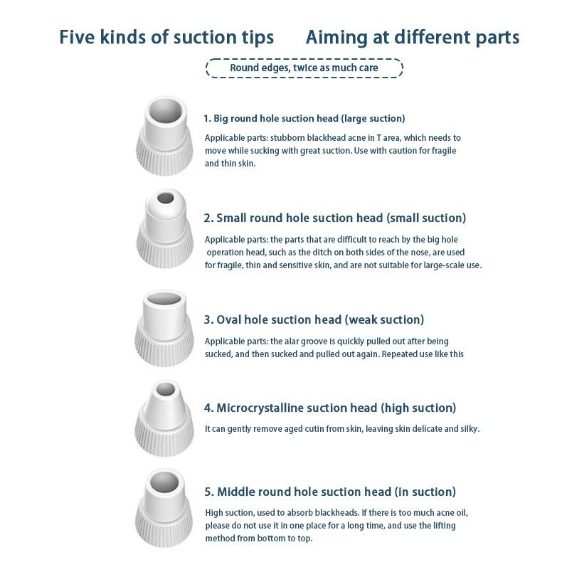 Pore Blackhead Suction Device with 5 Head Attachments