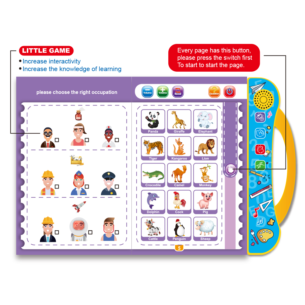 FiveStar Children Book in Spanish Russian English Educational Toys for Kids Language Learning Machines Alphabet E-Books