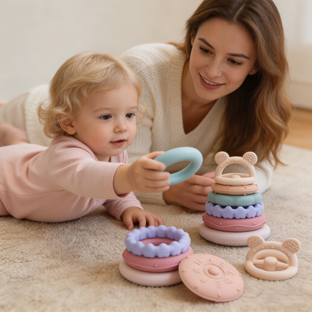 Wholesale 6 Pcs Montessori Silicone Stacking Toy for Baby 0-12 Months Educational Learning Rings Toddler Sensory Stackers