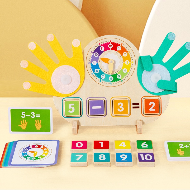 Wooden Montessori Math Toy For Toddlers, Finger Counting Arithmetic Board And Learning Clock, Preschool Educational Toy For Kids