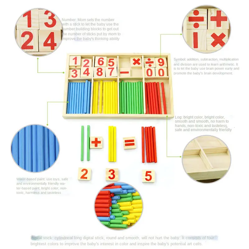 Hot Sale Wood Number Counting Sticks Toys Montessori Educational Early Learning Wooden Math Puzzle Toy for Children Boys &amp; Girl