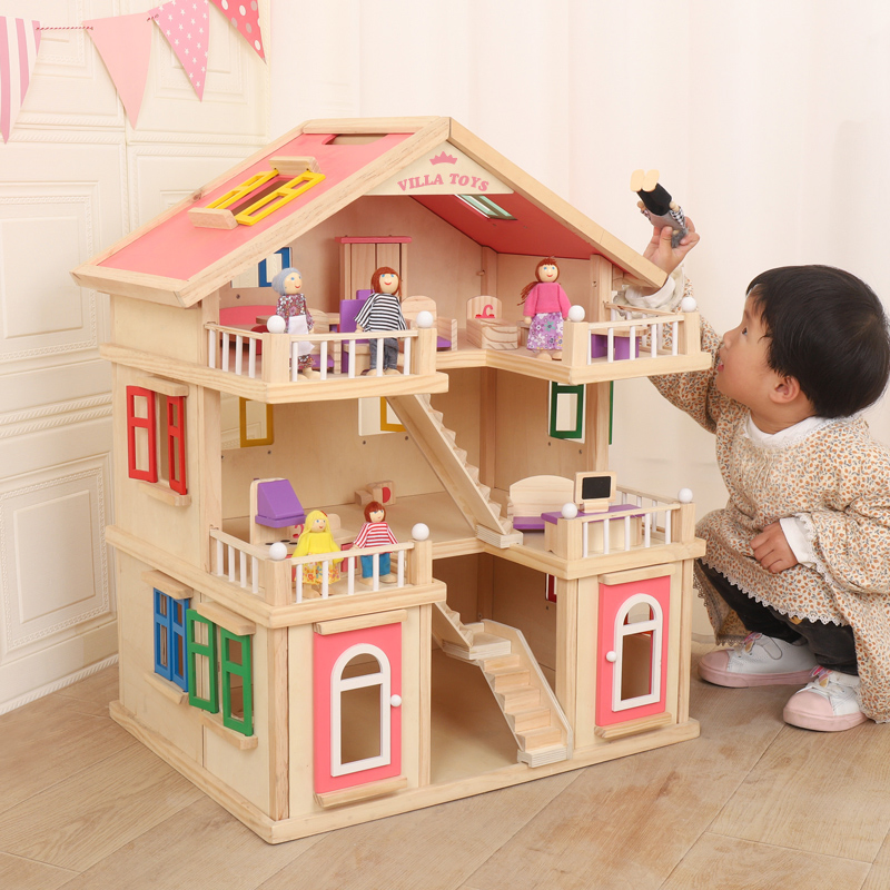 Manufacturer Sensory Wholesale Wooden Play Dollhouse Wood Doll House Child House Kids Educational Gift Baby Montessori Children Playing Items Juguetes Toy