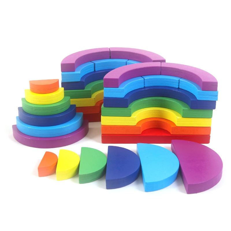 Rainbow Building Blocks Colourful Wooden Puzzle Montessori Toys