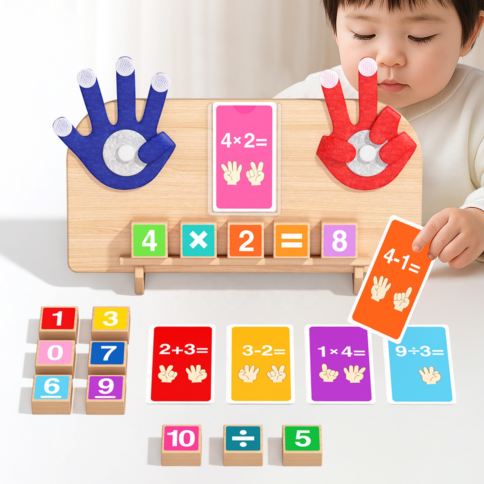 Montessori Wooden Math Learning Toys, Finger Counting Board With Number Blocks &amp; Flashcards, Educational Preschool Learning Toys