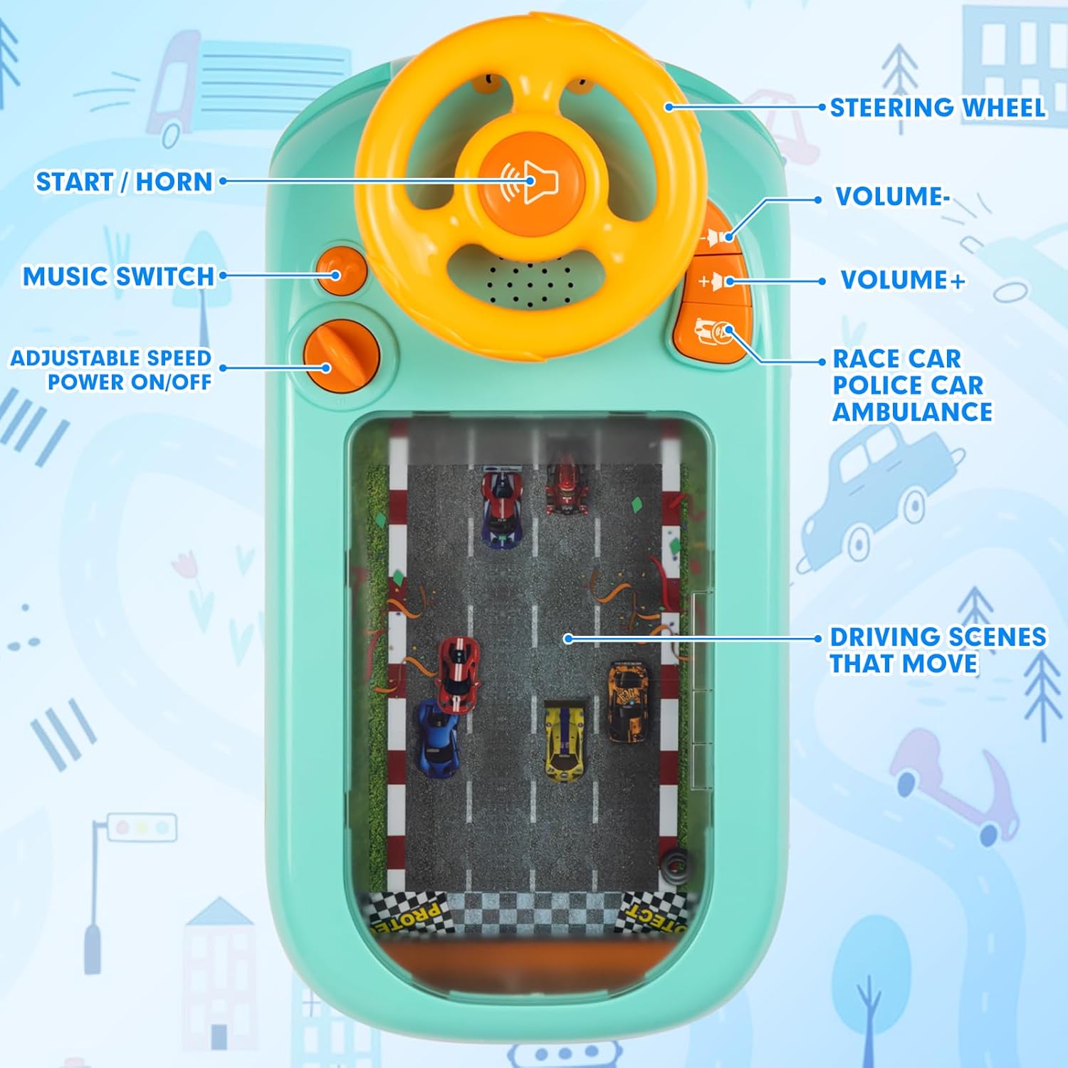 Musical Steering Wheel Toys - CPSIA CPC ASTM Certified Eco-friendly Toddler Simulated Driving Racing Game for Boys 4-6