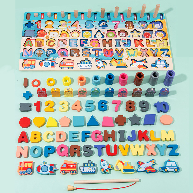 7 1 Wooden Montessori Educational Toys Math Fishing Numbers Shape Matching Early Education Learning Kids Infants Toddlers