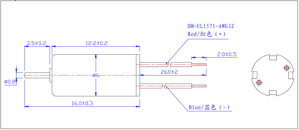 3.7V DC Micro Motor JMM1401 dimensions and look