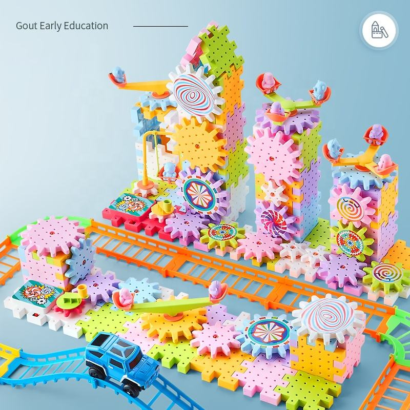 Samtoycn 3D Stem 83PCS Block Variable Puzzle Toys Interlocking Block Moulds Electric Gear Rotating Building Blocks for Kids Educational DIY Brick Plastic Toy