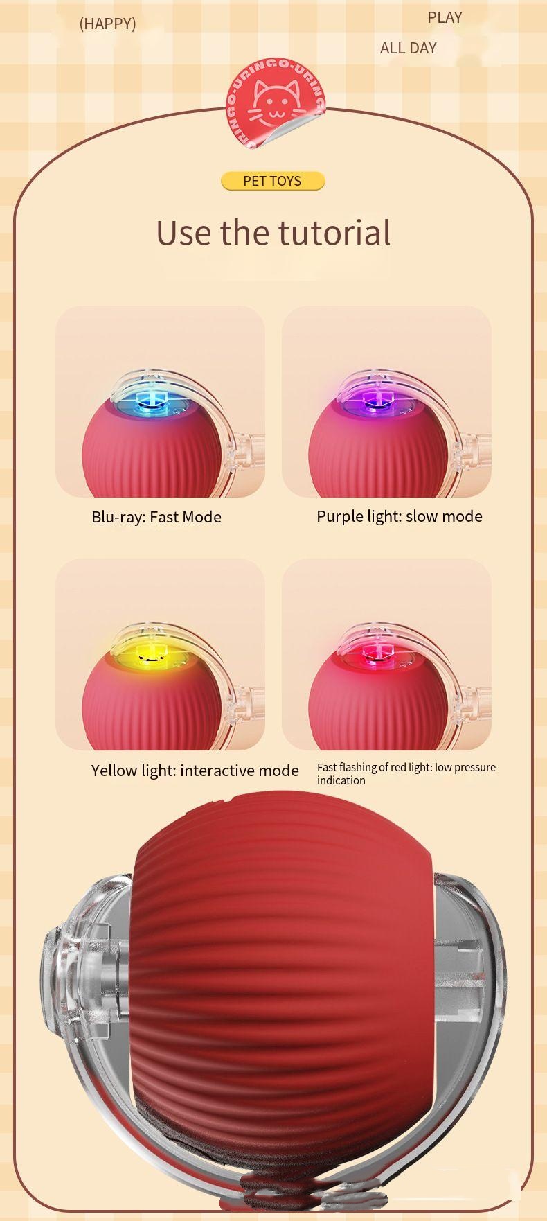 Smart Rechargeable Interactive Cat Ball Toy Automatic Rolling With Faux Tail USB Charging Motion Activated Remote Control