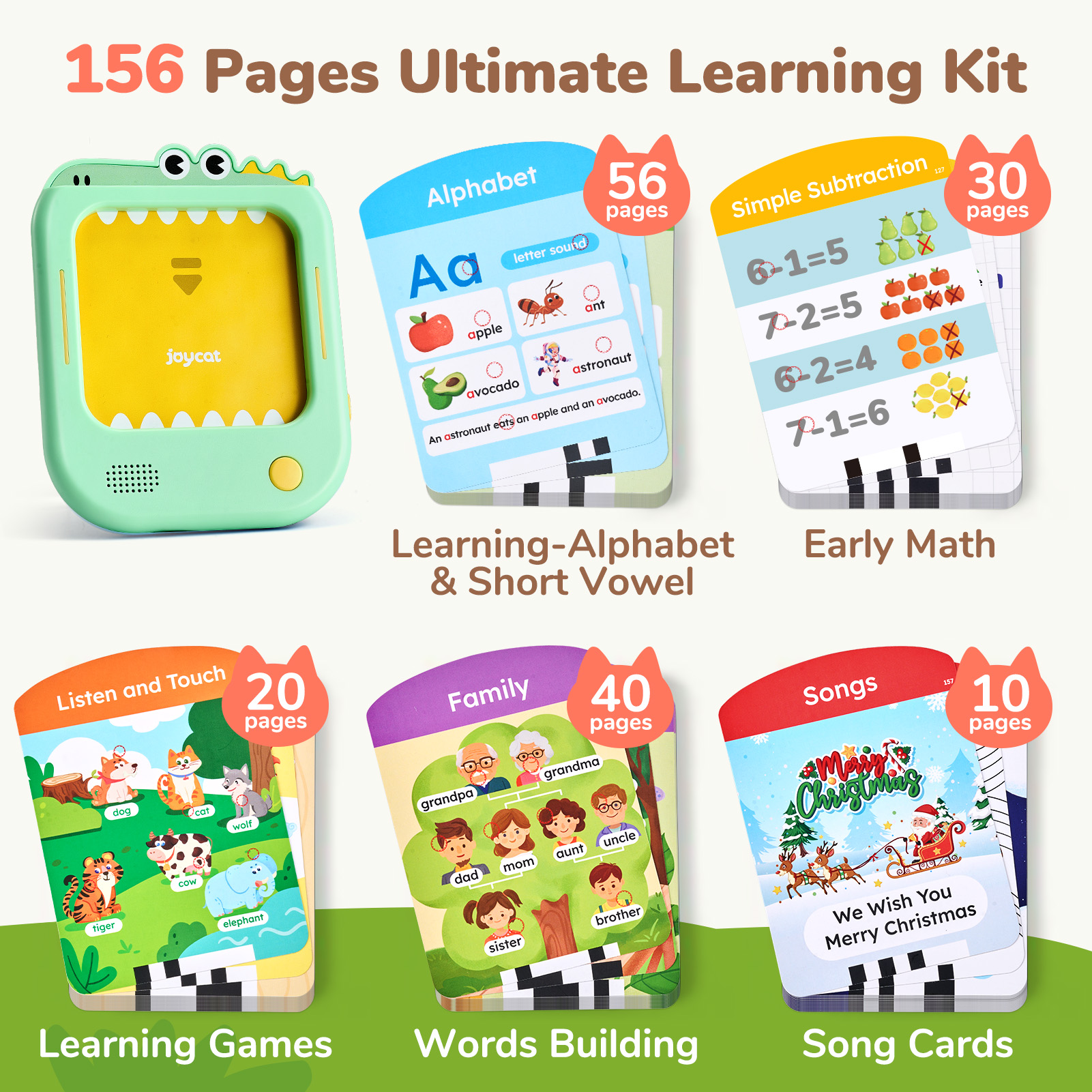 Joycat Interactive Educational Learning Tablet Toy for Kids Screen Free Phonics Learning Toy with 80 Flash Cards
