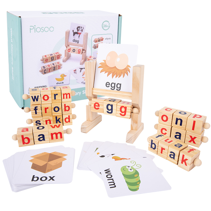 Montessori Educational Toys Colorful Wooden Spinning Alphabet Short Vowel Rods Spelling Words Game for Preschool Boys Girls Ages