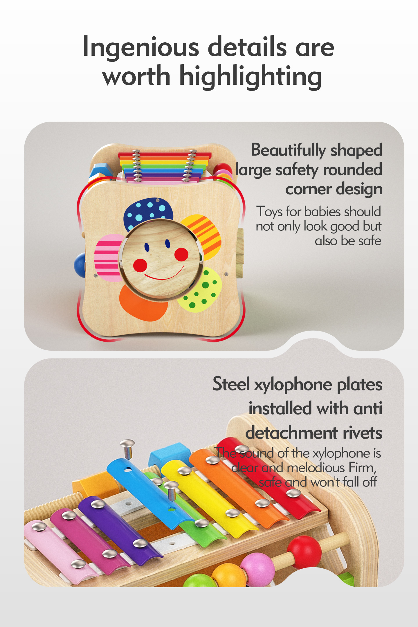 Montessori Wooden Educational Toys for Toddlers 1-2 Years Sensory Multi-Functional Activity Box