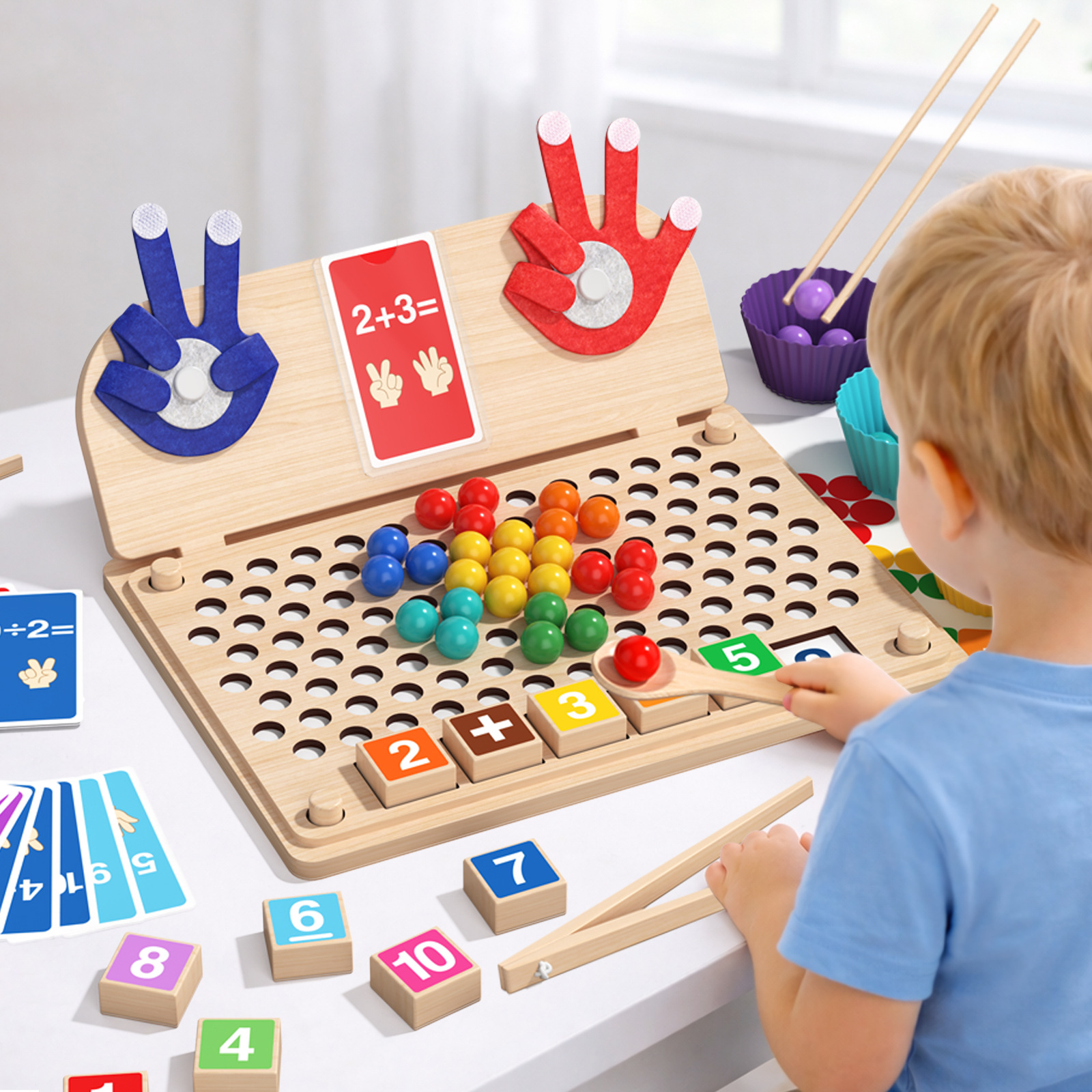 Montessori Wooden Math Toys Number Color Maze Clip Beads Arithmetic Board for Kids Toddlers Fine Motor Skills Learning Gifts