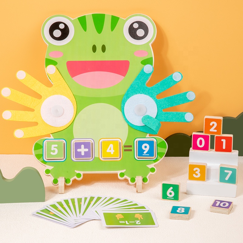 Frog Wooden Math Counting Toys For Toddlers, Montessori Finger Counting Board, Preschool Number Recognition Math Manipulatives