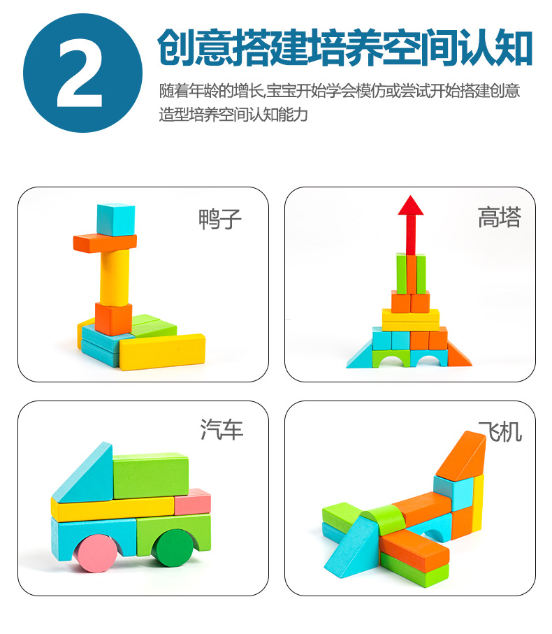 Wooden Building Blocks Colored Particle Shape and Matching Educational Toys