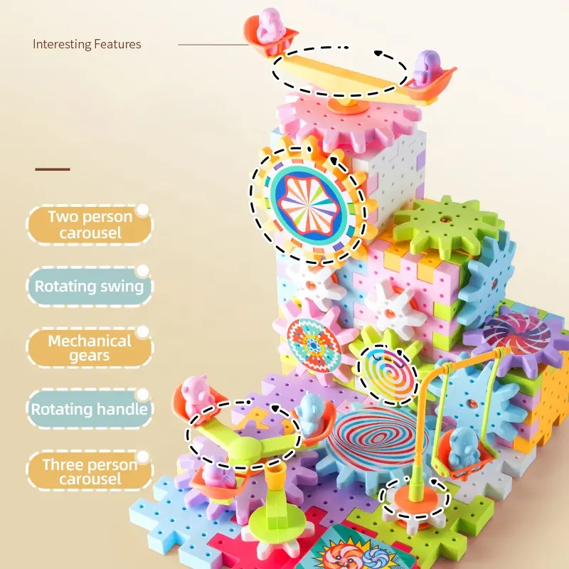 3D STEM Block Variable Puzzle Toys Interlocking Block Moulds Electric Gear Rotating Building Blocks For Kids