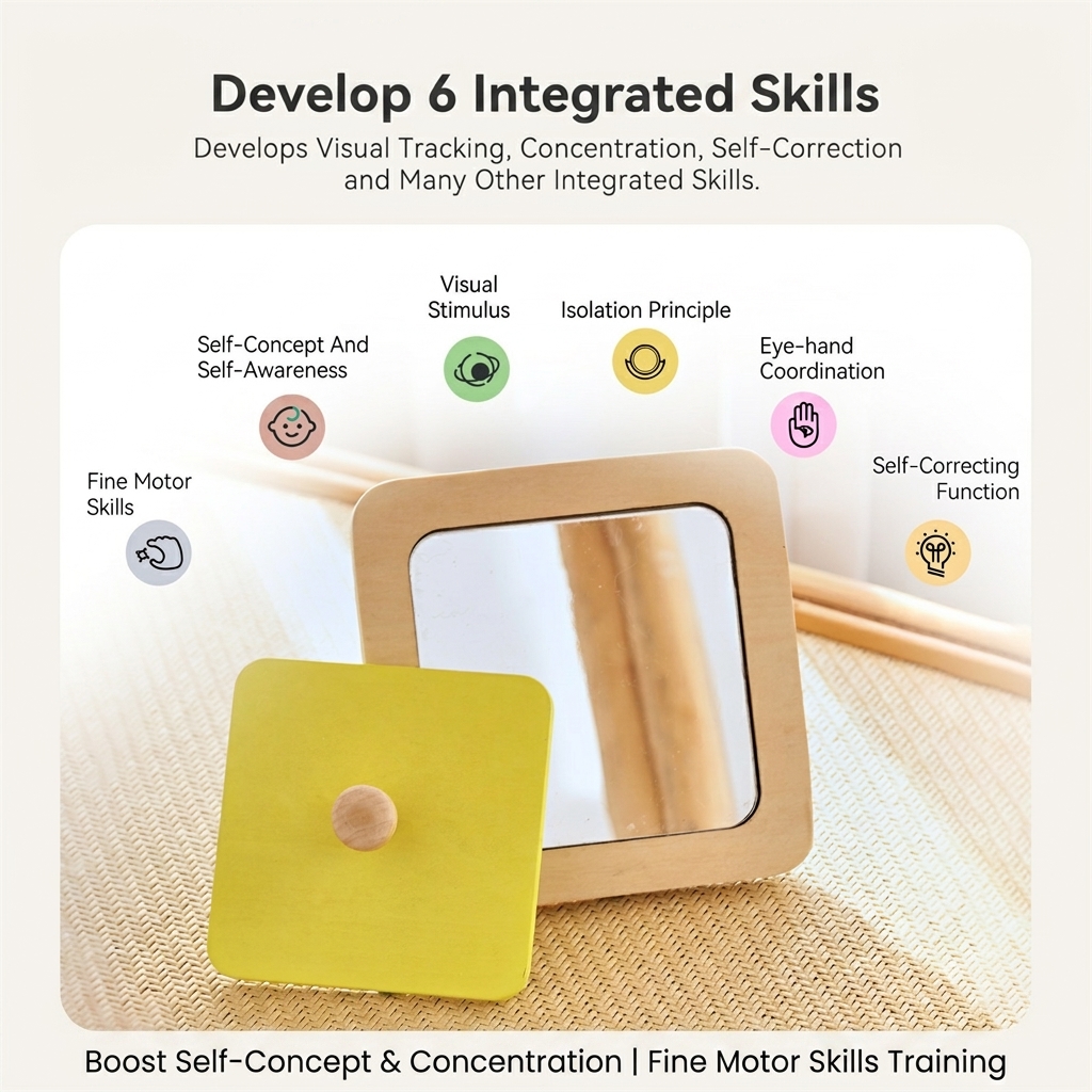 New Eco-friendly Montessori Wooden Mirror Puzzle Self-Discovery Toy Toddlers Early Educational Preschool Teaching Aids Unisex