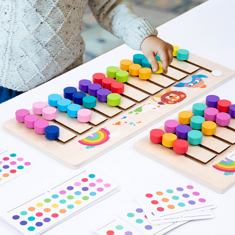 Children's Wooden Four-Color Movement Chess Game For Early Education Intellectual Development Thinking Training Desktop Toy 4-6