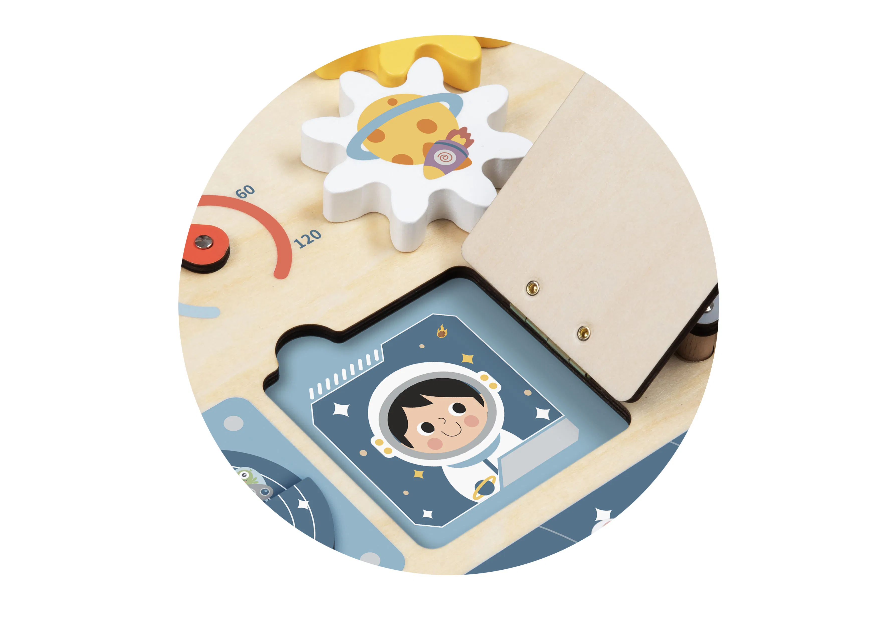 Multi-Functional Wooden Busy Board Space Rocket Planet Cognition Montessori Educational Toy