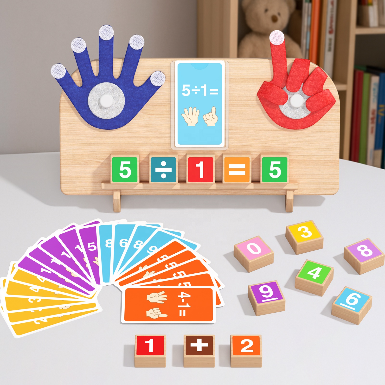 Montessori Wooden Math Learning Toys, Finger Counting Board With Number Blocks &amp; Flashcards, Educational Preschool Learning Toys