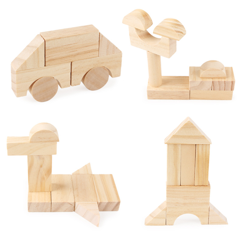 Children's Educational Construction Toy 162-Piece Natural Wood Color Building Blocks City Theme Shape Recognition 0-24 Months