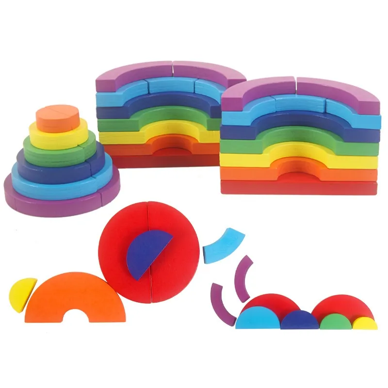 Rainbow Building Blocks Colourful Wooden Puzzle Montessori Toys