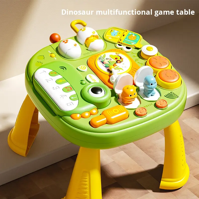 Multi-functional Dinosaur Activity Table With Piano &amp; Busy Toys For Babies 0-6 Years Plastic AAA Battery Operated