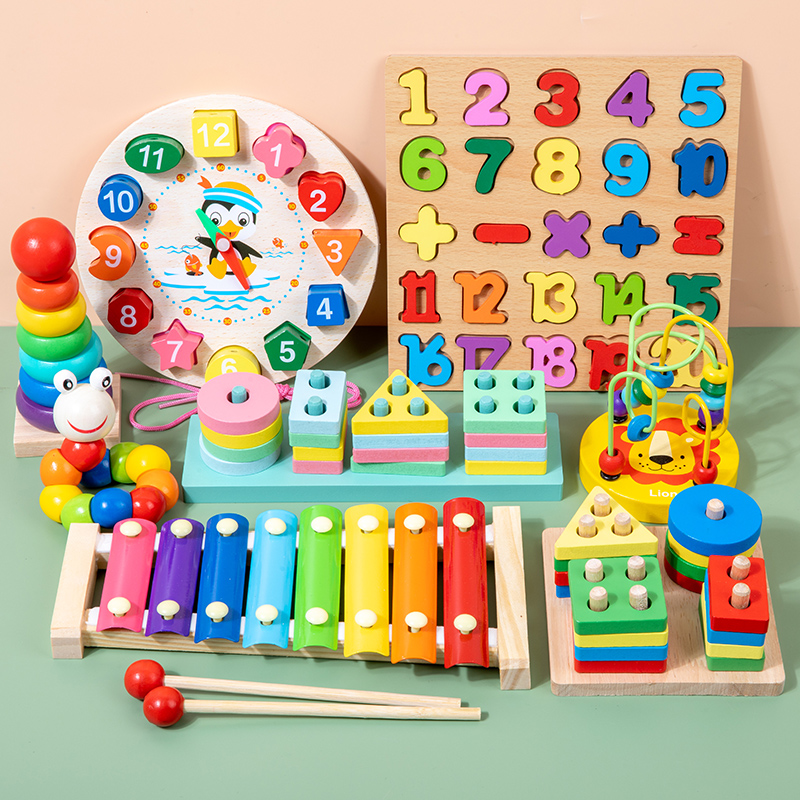 Children's Early Education Wooden Music Octave Piano Caterpillar Montessori Beads Set of Column 11 Types of Wooden Toys