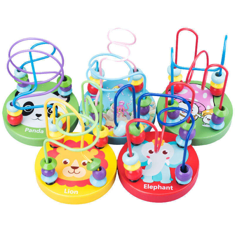 AiJH Child Toys Montessori Mini Wire Roller Learning Puzzle Counting Frames Circle Bead Maze Wooden Educational Baby Toys