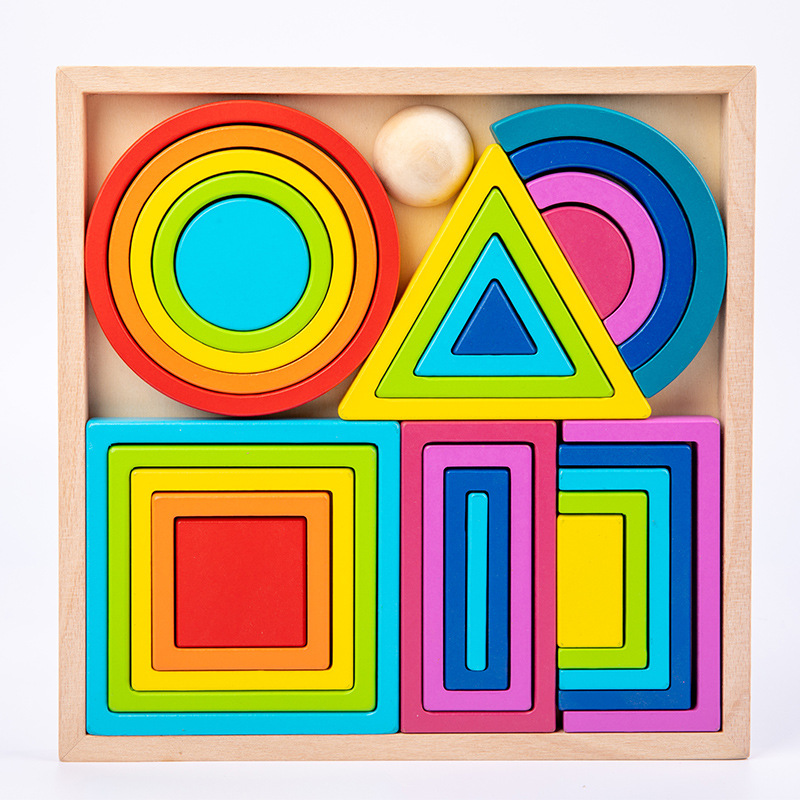 Wooden rainbow Building Blocks Children's Color and Shape Cognition Assembly Folding Music Early Education Educational Toys