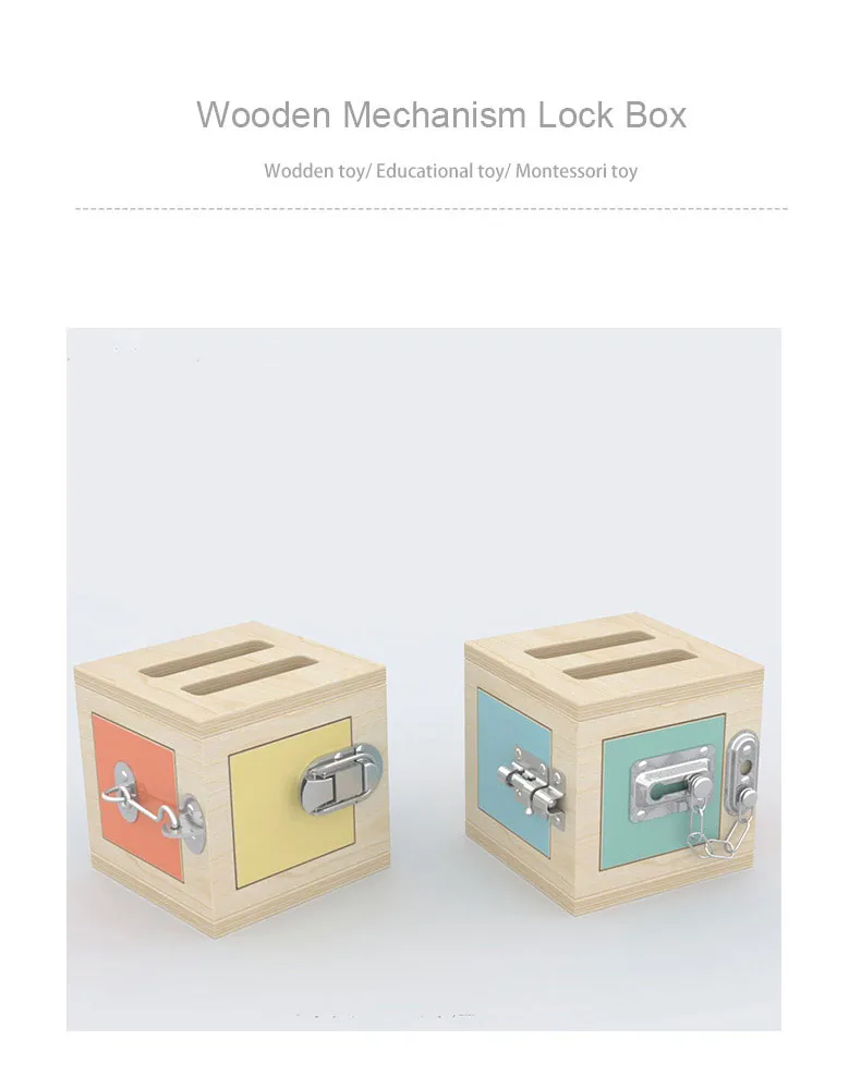 Montessori Educational Wooden Lock Box Mechanisms Learning Play Set