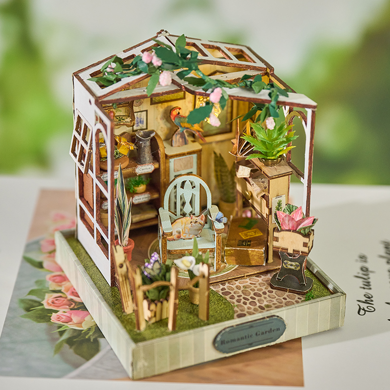 IIECREATE K-080 Flower 3.5' Mini DIY Toy Doll House Collection Miniature House Kit DIY 3D Wooden Puzzle
