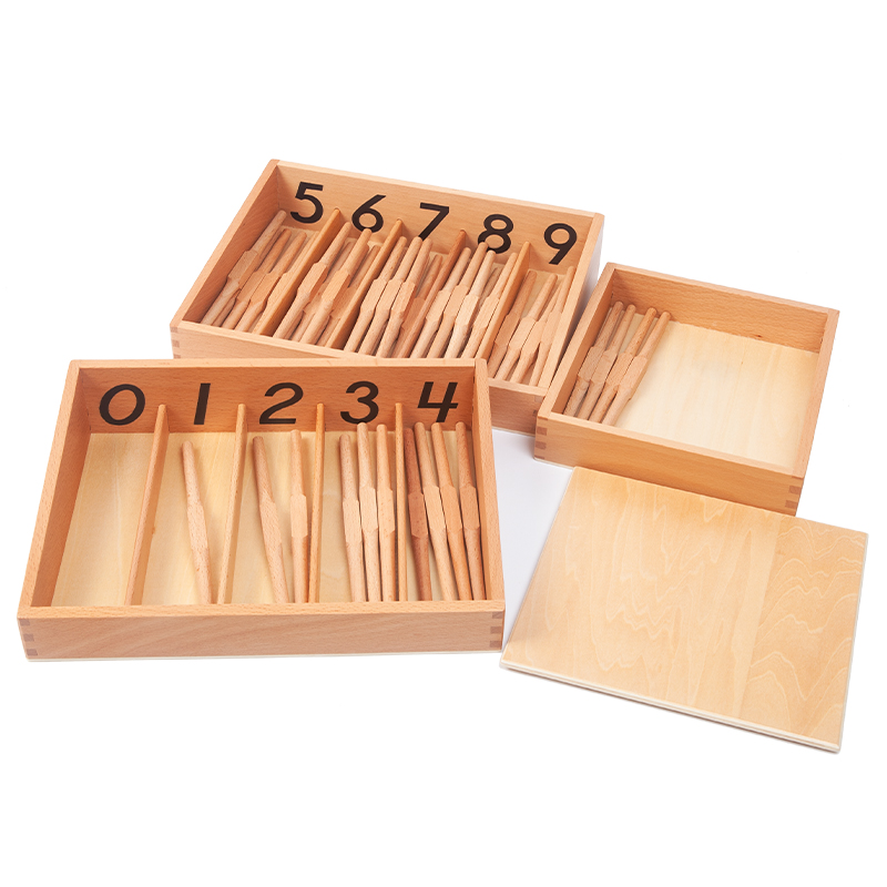 Montessori Mathematics Material Educational Wooden Toys Spindle Box With 45 Spindles Montessori
