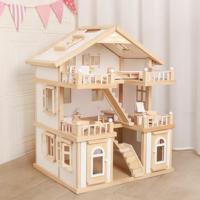 Play Dollhouse Wood Doll House Child House Kids Educational Gift Baby Montessori