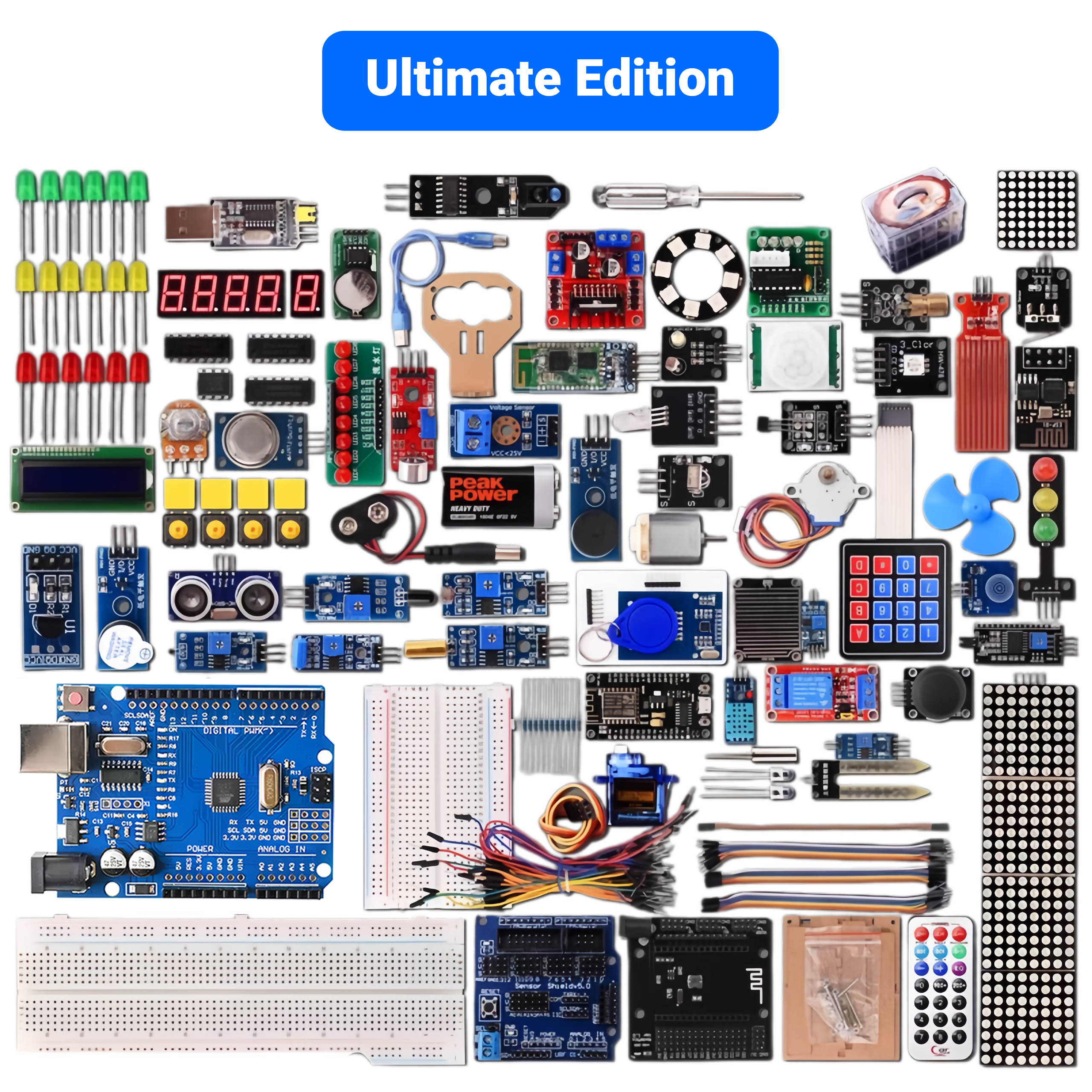 Arduino UNO R3 CH340 Starter Kit For Beginners To Advanced | Multiple Combos With Sensors, LEDs, Motors, LCD For STEM Education