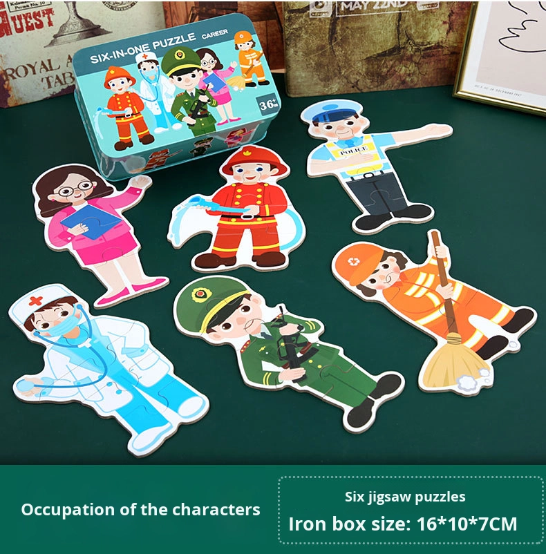 Wooden DIY Toy for 3-6 Years Old Children's Early Education Six-in-One Puzzle Kindergarten Educational Toys Animal Traffic