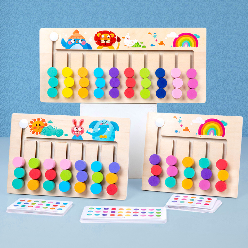 Children's Wooden Four-Color Movement Chess Game For Early Education Intellectual Development Thinking Training Desktop Toy 4-6