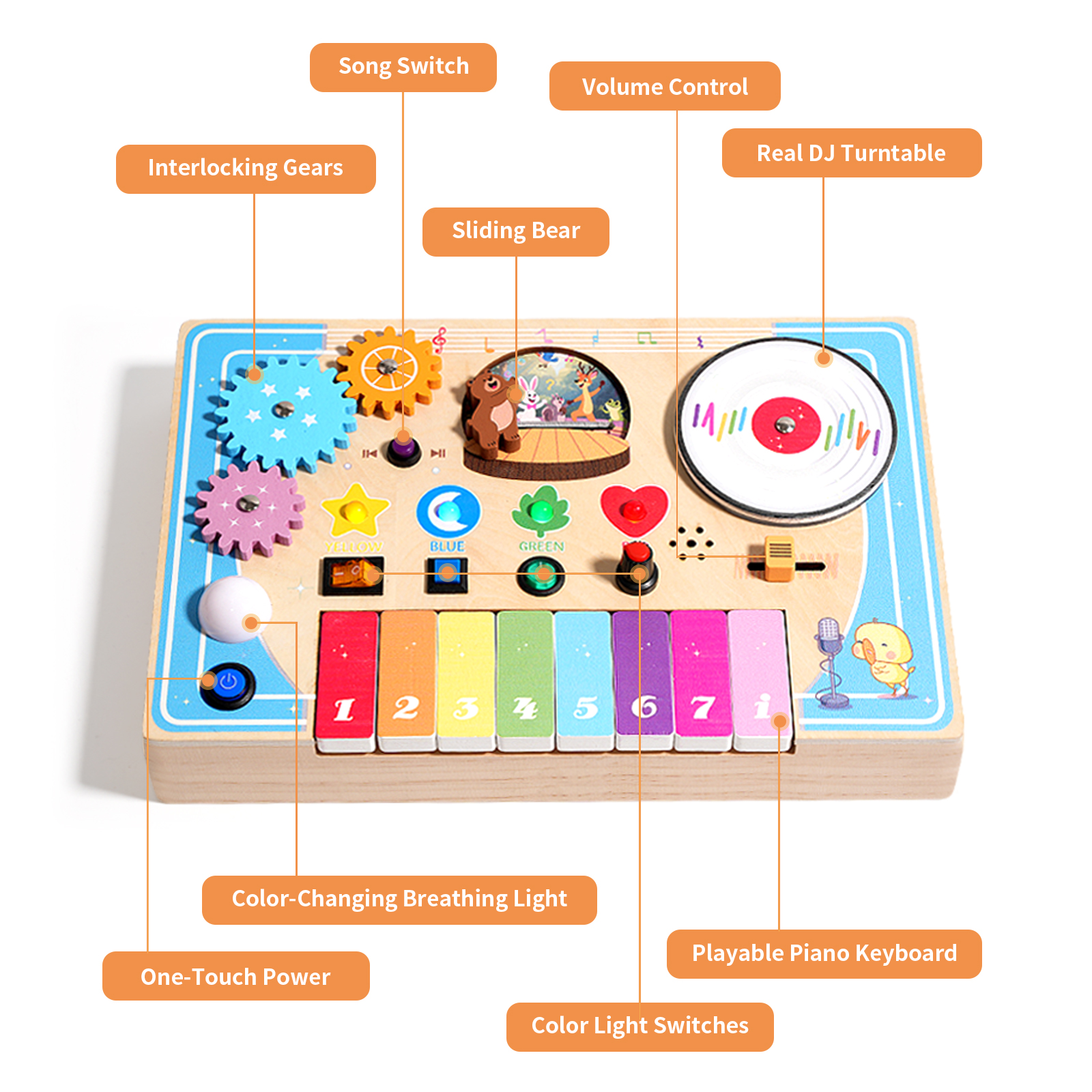 Custom Portable Wooden Sensory Activity Board for Kids-Educational Music DJ Circuit Busy Board LED Montessori Inspired Travel