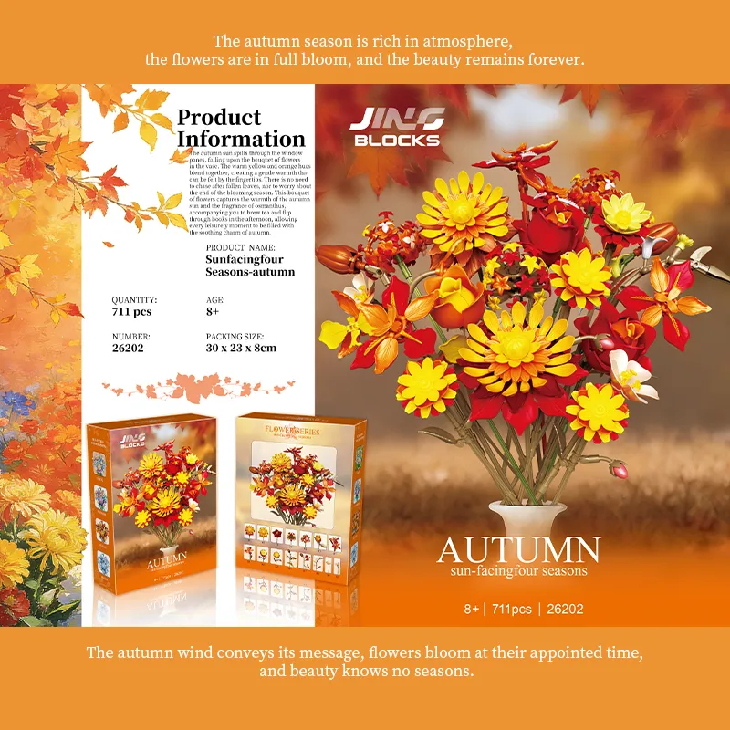 Sunflower Autumn Series DIY Educational Assemble Building Blocks, Original Toy Factory Bulk Wholesale Price Artificial Flower