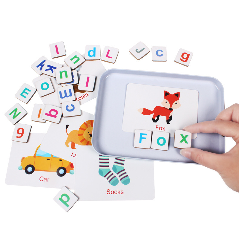 Magnetic Iron Box Word Puzzle Game Children Ages 4-6 Early Learning Alphabet Recognition Matching Spelling Wooden Toy