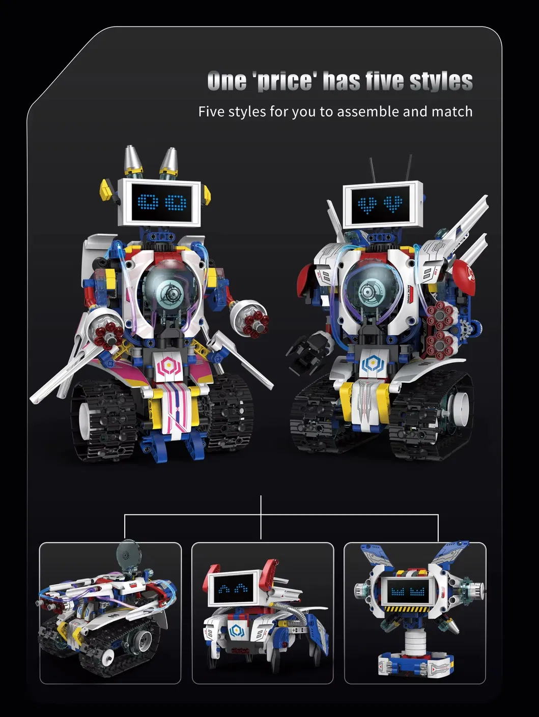 Wholesale Kids Smart 5-in-1 Robot Kit Toy with LED Screen Parts Programmable Educational Stem Remote Control Christmas Gift Building Blocks Sets
