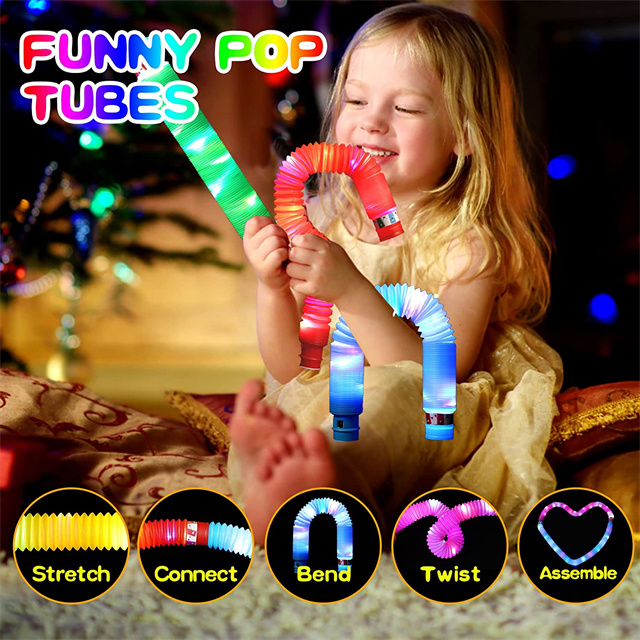 LED Light up Pop Tubes Sensory Toys Glow Sticks Fine Motor Skills &amp; Learning Toys Party Favors Decorations Pull and Stretch Toys